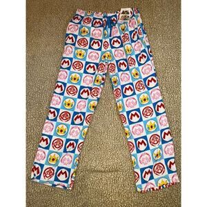 Super Mario Pajama Pants Mens M Blue Fleece Lounge Nintendo Mario Peach NWT